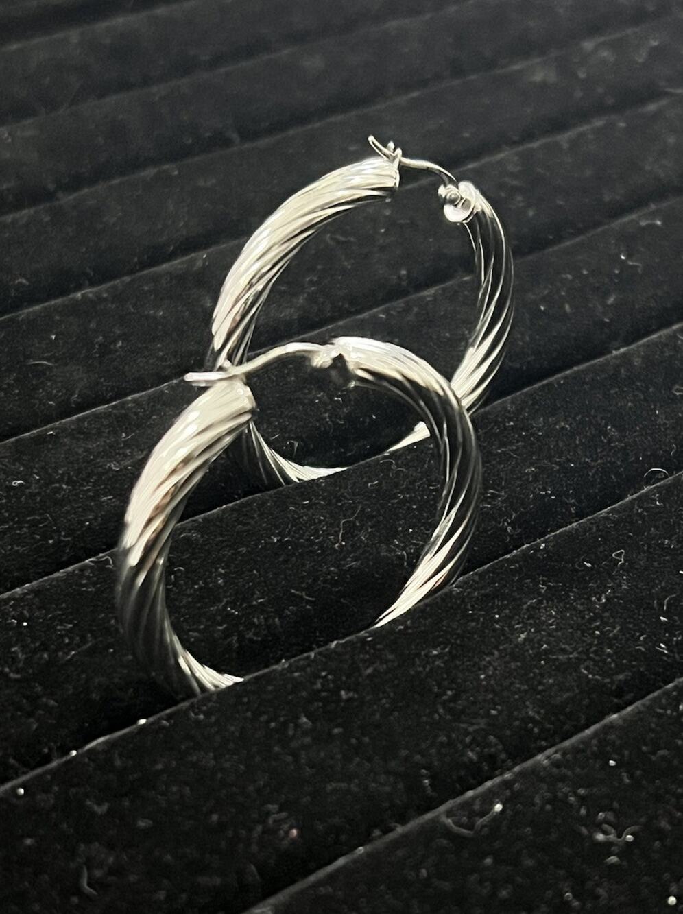 Stainless Steel Twisted Rope Hoop Earrings 1.75” Silver Tone Multi Strand
